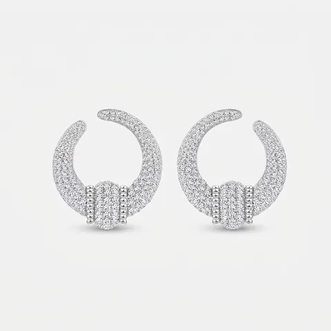 Orecchini a Bottone in Argento Sterling 925 a Forma di U con Zirconia per Donna Geometrici in Stile Occidentale con Strass Gioielli