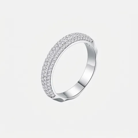 S925 Sterling Silver Ring For Women Half Eternity Band Micro Pavé Zirconia Geometric Stacking Engagement Finger Jewelry