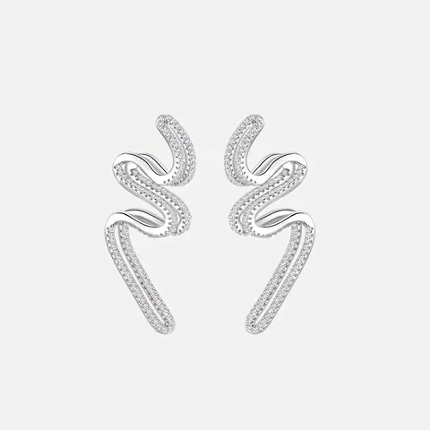 Orecchini a Bottone in Argento Sterling 925 a Onda per Donna Elegante Aerodinamico Zirconia Intarsiato Gioielli di Moda