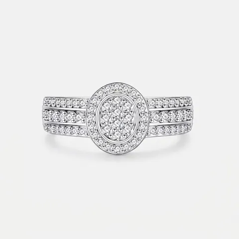 Luxury S925 Sterling Silver Oval Cluster Ring For Women High Quality Zirconia Triple Row Inlaid Band Fashion Jewelry Gift