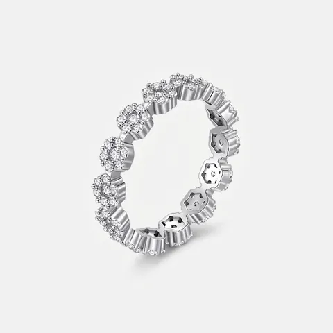 925 Sterling Silver Daisy Flower Eternity Ring Sparkling Zirconia Inlaid Fresh Sweet Forest Style Floral Ring For Women Jewelry