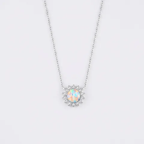 Collana Girasole in Argento Sterling 925 con Opale Naturale per Donna Pendente Geometrico Strass Gioielli alla Moda Eleganti