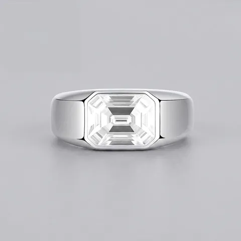 S925 Sterling Zilver Smaragdslijpsel Heren Ring Minimalistisch Grote Zirconia Ingelegd Geometrische Band Sieraden Mode