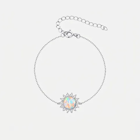 925 Sterling Silver Opal Jewelry For Women Sunflower Pendant Necklace Rhinestone Stud Earrings Bracelet Anniversary Gift