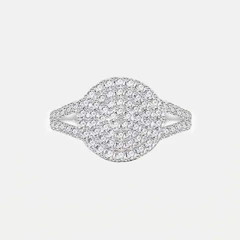Anillo de Lujo de Plata de Ley S925 con Circonia para Mujer Artesanía Pesada Incrustado Redondo Geométrico Color Oro Blanco Joyería