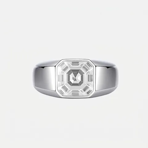925 Sterling Silver Men Ring Geometric Square Zirconia Inlaid Electroplated Minimalist Fashion Wedding Jewelry Band Ring