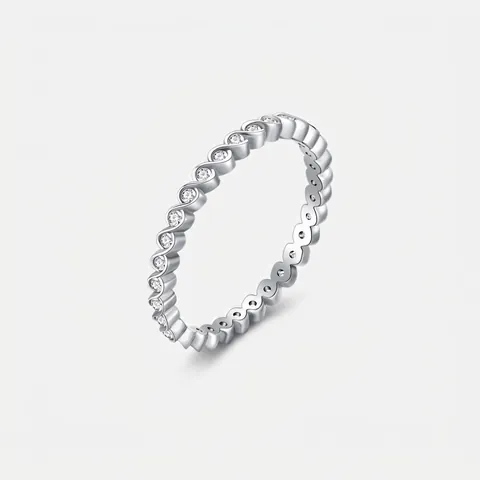 S925 Sterling Silver Wave Zirconia Stackable Ring For Women Minimalist Dainty Eternity Band Ins Style Fashion Finger Ring Jewelry