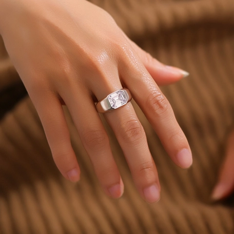S925 Sterling Zilver Smaragdslijpsel Heren Ring Minimalistisch Grote Zirconia Ingelegd Geometrische Band Sieraden Mode