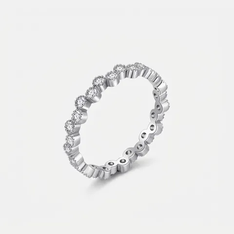 Elegante 925 Sterling Zilveren Eternity Ring Voor Dames Ronde Rij Strass Golfvorm Mode Vinger Sieraden Cadeau