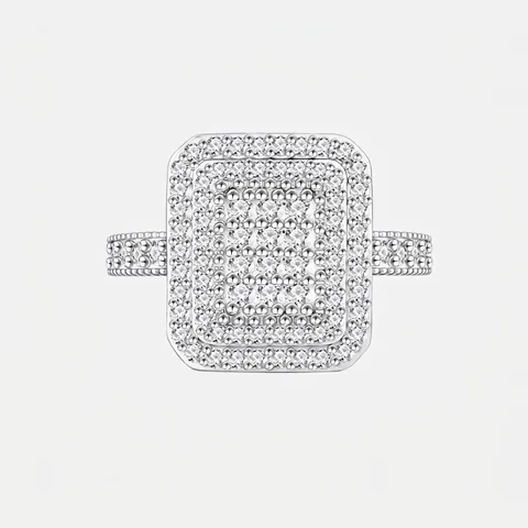 Luxury S925 Sterling Silver Zirconia Ring For Women Rectangular Micro Pave Full Drill Statement Finger Ring Wedding Party Jewelry