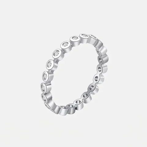 925 Sterling Silver Eternity Ring For Women Round Bezel Set Zirconia Single Row Stackable Band Minimalist Jewelry Gift