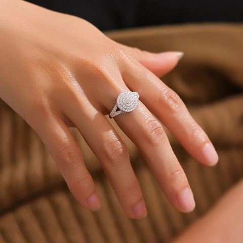 Anillo de Lujo de Plata de Ley S925 con Circonia para Mujer Artesanía Pesada Incrustado Redondo Geométrico Color Oro Blanco Joyería