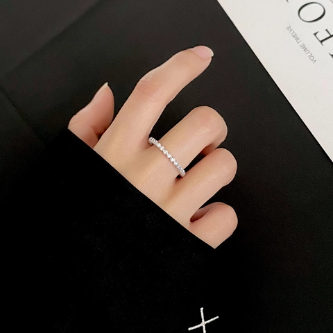 S925 Sterling Silver Wave Zirconia Stackable Ring For Women Minimalist Dainty Eternity Band Ins Style Fashion Finger Ring Jewelry