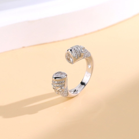 Anillo Abierto de Plata de Ley 925 para Mujer Ajustable Minimalista Geométrico Anillo de Dedo con Diamantes de Imitación Joyería Regalo