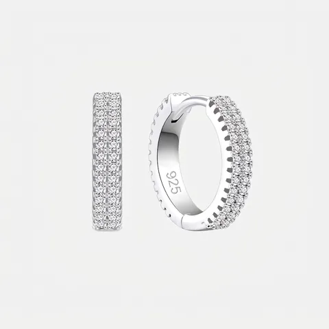 S925 Sterling Silber Zirkonia Creolen Für Damen Luxus Pave Fassung Doppellagig Geometrisch Trendy Mode Schmuck Geschenk