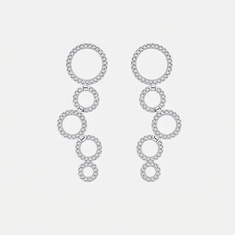 Orecchini a Bottone Lunghi a Cerchio in Argento Sterling 925 per Donna con Zirconia Pavé Gioielli Geometrici con Nappa di Lusso