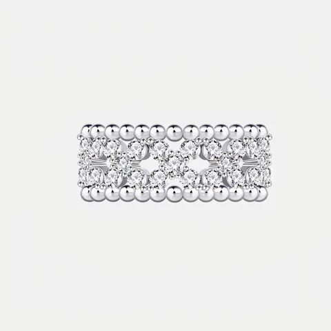 925 Sterling Zilver Klavertje Vier Ring Voor Vrouwen Holle Brede Band Strass Pavé Kralenrand Mode Vingerring Sieraden