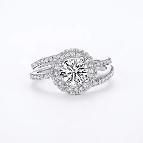 Luxury 925 Sterling Silver Halo Ring With Round Zirconia Elegant Double Layer Micro Inlaid Finger Ring For Women Jewelry Gift