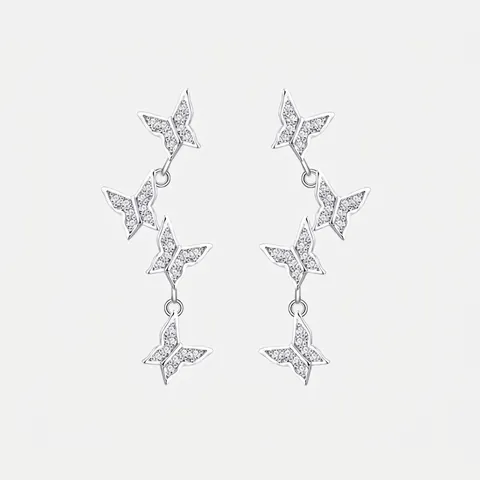 Orecchini a Bottone in Argento Sterling S925 Con Farfalla e Nappa per Donna Zirconia Intarsiata Orecchini Lunghi Pendenti