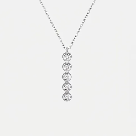 Collar de Plata de Ley 925 para Mujer Elegante Collar con Circonia en Engaste de Bisel Vertical de Cinco Piedras Joyería