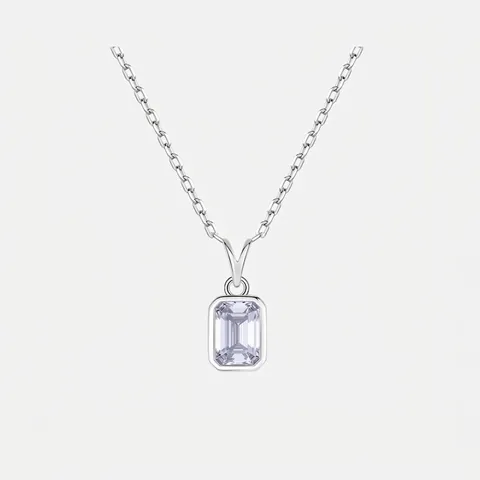 925 Sterling Silver Square Zirconia Pendant Necklace For Women Emerald Cut Elegant Minimalist Fine Jewelry Neck Chain