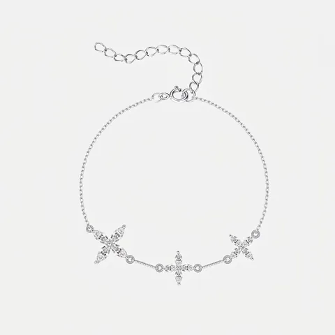 Bracciale a Fiore in Argento Sterling S925 per Donna Ciondolo con Taglio Marquise Regolabile Quadrifoglio Gioielli Eleganti