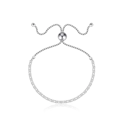 Luxury 925 Sterling Silver Tennis Bracelet For Women Sparkling Zirconia Round Cut Adjustable Slide Clasp Bolo Jewelry Gift