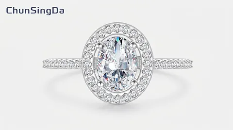 925 Sterlingsilber 1.5 Karat Oval Moissanit Ring Für Damen Halo Zirkonia Hochzeitsring Mikro Eingelegt Verlobungsschmuck