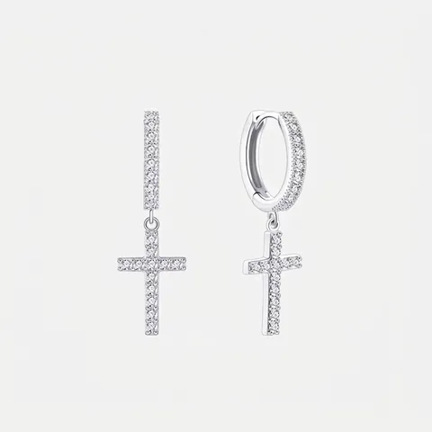 925 Sterling Silver Zirconia Cross Drop Hoop Earrings Fashion Western Style Jewelry For Women Men Unisex Accessories