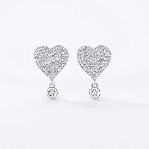 S925 Sterling Zilveren Hart Oorknopjes Voor Vrouwen Prachtige Pave Zirconia Sierlijke Hart Drop Oorbellen Mode Sieraden