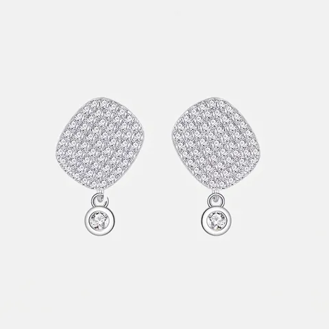 S925 Sterling Silver Geometric Stud Earrings Pave Zirconia Square Drop Earrings Fashion Jewelry For Women Platinum Color