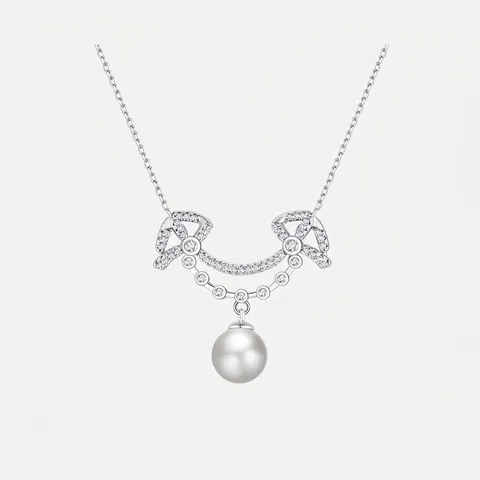 925 Sterlingsilber Lächeln Anhänger Halskette Mit Künstlicher Perle Zirkonia Schleife Eingelegter Schmuck Für Damen