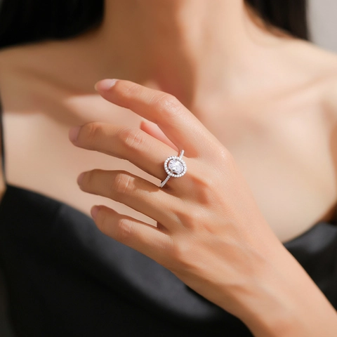 925 Sterlingsilber 1.5 Karat Oval Moissanit Ring Für Damen Halo Zirkonia Hochzeitsring Mikro Eingelegt Verlobungsschmuck