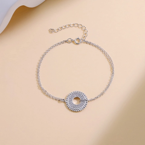 925 Sterling Silver Double Layer Chain Bracelet For Women Elegant Round Medallion Inlaid Zirconia Fashion Jewelry Gift