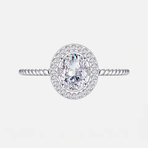 925 Sterling Silver Oval Moissanite Zirconia Ring For Women Luxury Halo Engagement Ring Twisted Band Wedding Jewelry