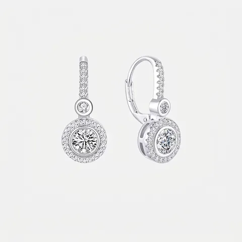 Orecchini Halo Tondi Geometrici in Argento Sterling 925 Con Zirconia per Donna Gioielli Placcati in Oro Bianco Micro Intarsiati Regalo