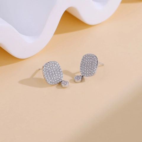 S925 Sterling Silver Geometric Stud Earrings Pave Zirconia Square Drop Earrings Fashion Jewelry For Women Platinum Color