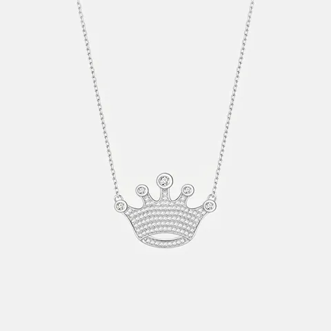Collana con Pendente a Corona in Argento Sterling 925 per Donna Elegante Intarsio in Zirconia Stile Principessa Gioielli