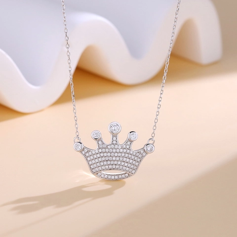 Collana con Pendente a Corona in Argento Sterling 925 per Donna Elegante Intarsio in Zirconia Stile Principessa Gioielli
