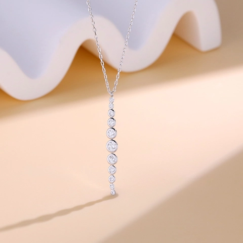 925 Sterlingsilber Zirkonia Quaste Anhänger Halskette Für Damen Elegante Verlauf Rund Zirkon Drop Halskette Geometrischer Schmuck