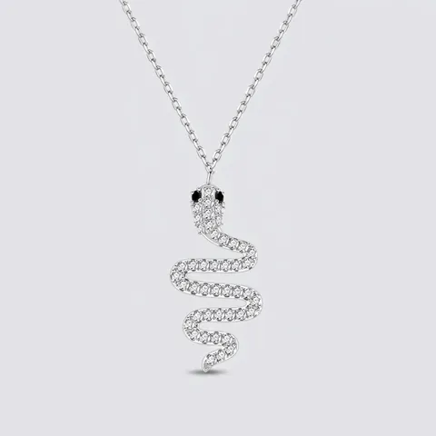 Collana con Ciondolo a Serpente in Argento Sterling 925 Zirconia Bianca Occhi in Pietra Nera Gioielli per Donna Regalo Festa