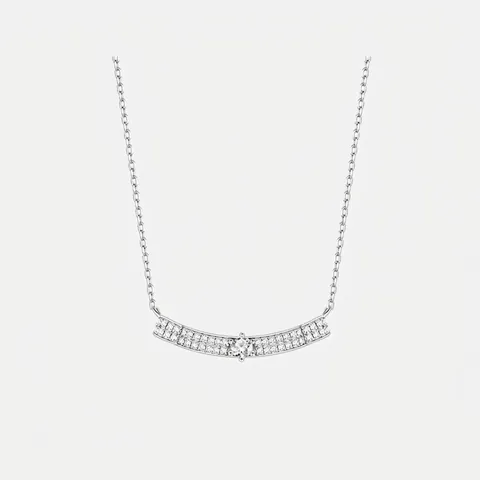 925 Sterling Silver Curved Bar Pendant Necklace For Women Zirconia Inlaid O-Chain Minimalist Clavicle Chain Jewelry