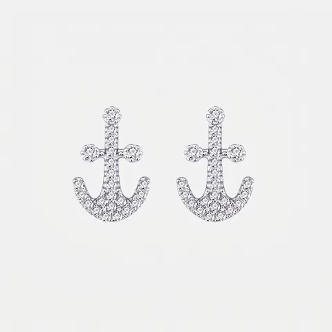 Orecchini a Bottone ad Ancora in Argento Sterling S925 per Uomo Donna con Zirconia Intarsiata Placcati in Oro Bianco