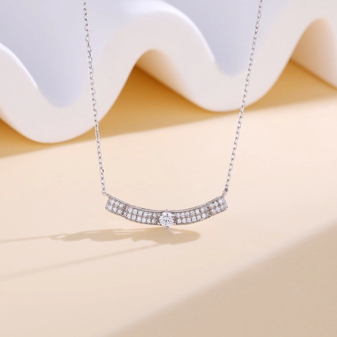925 Sterling Silver Curved Bar Pendant Necklace For Women Zirconia Inlaid O-Chain Minimalist Clavicle Chain Jewelry