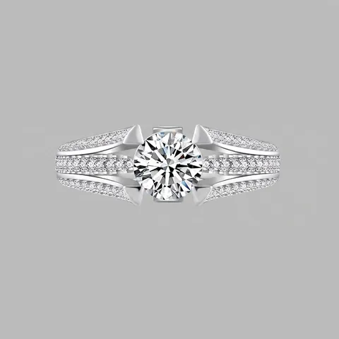 Anillo de Plata de Ley S925 Con Moissanita Circonia Para Mujer Un Quilate Corte Redondo Color D Compromiso Boda Joyería
