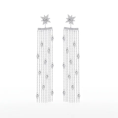 925 Sterling Silber Achtzackiger Stern Quaste Ohrstecker Mit Funkelnden Zirkonia Lange Kette Hängeohrringe Für Damen Schmuck