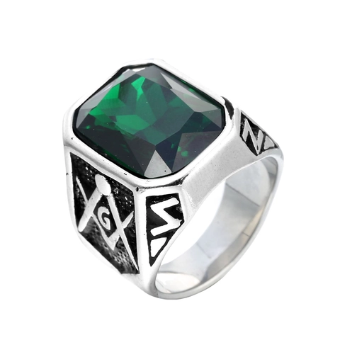 Vintage Masonic Signet Ring Men 316L Stainless Steel Retro Punk Square Cut Rhinestone Inlaid Fashion Ring For Party Jewelry