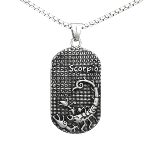 Retro Stainless Steel 12 Zodiac Constellation Dog Tag Pendant Embossed Black Rhinestone Jewelry Gift For Men Women