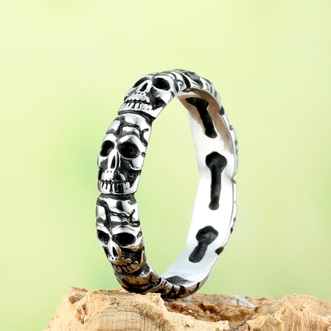 Anillo de Calavera de Acero Inoxidable Vintage Anillo de Banda de Esqueleto Gótico Punk para Hombres Mujeres Retro Biker Hip Hop Rock Joyería