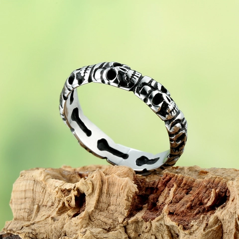 Anillo de Calavera de Acero Inoxidable Vintage Anillo de Banda de Esqueleto Gótico Punk para Hombres Mujeres Retro Biker Hip Hop Rock Joyería